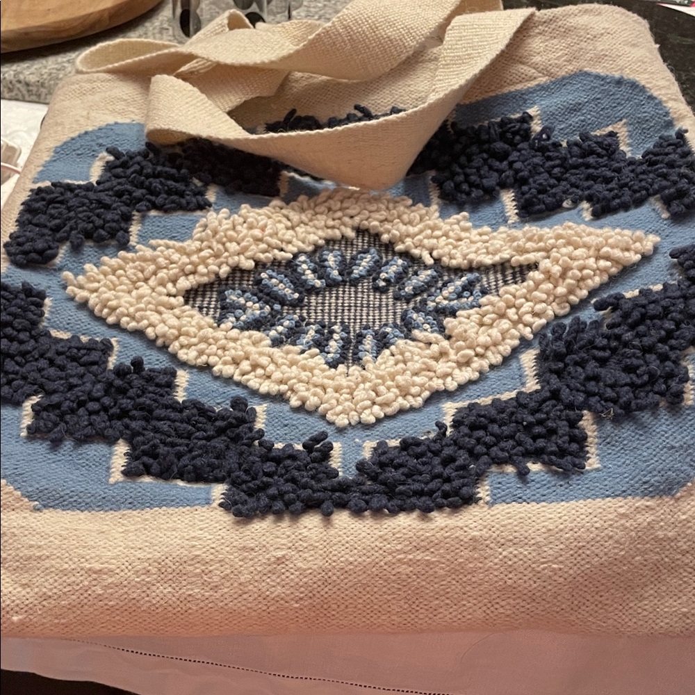 Peruvian connections wool Blue and Cream Tote Bag